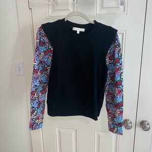 Karlie Black Mixed Media Top with Floral Print Sleeves Size Small
